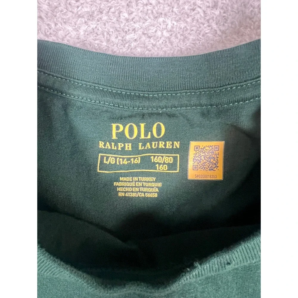 Polo Ralph Lauren Boys Large 14-16 Green Long Sleeve Polo Bear Graphic T-Shirt